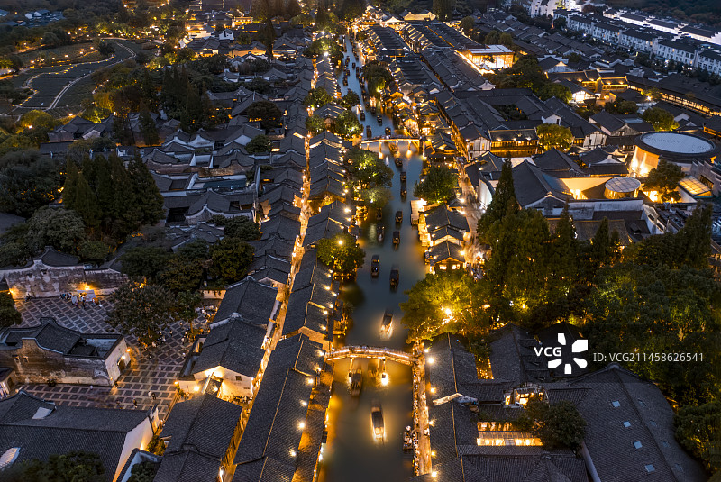 航拍浙江桐乡乌镇夜景图片素材