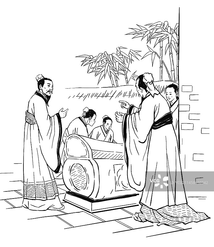 古人 棺材 学徒 刷漆图片素材