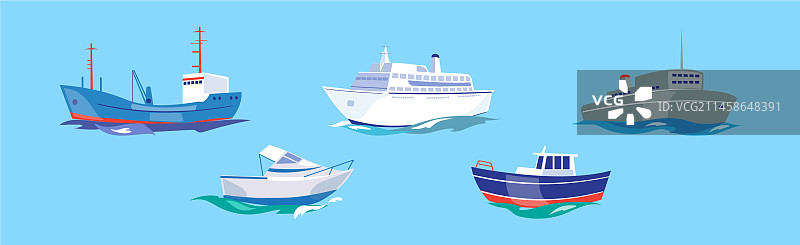 在蓝色海水中航行的游艇和船只图片素材