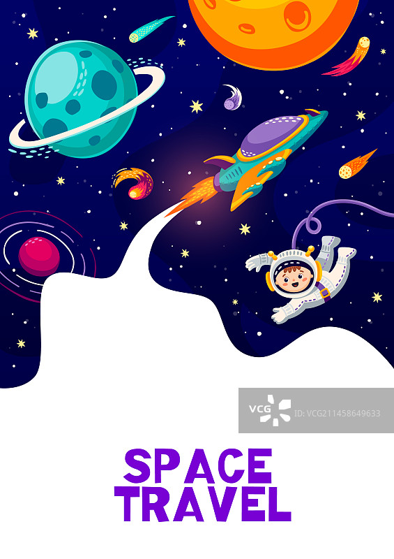 卡通太空宇航员星系行星宣传单图片素材