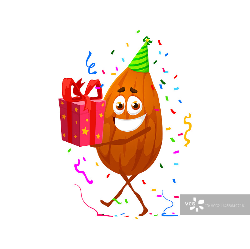 卡通杏仁坚果角色拿着生日礼物图片素材
