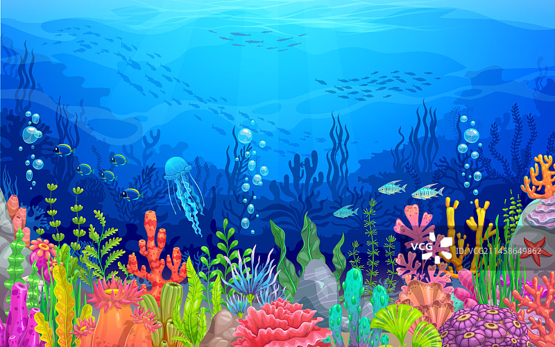 卡通水下海藻珊瑚海洋景观图片素材