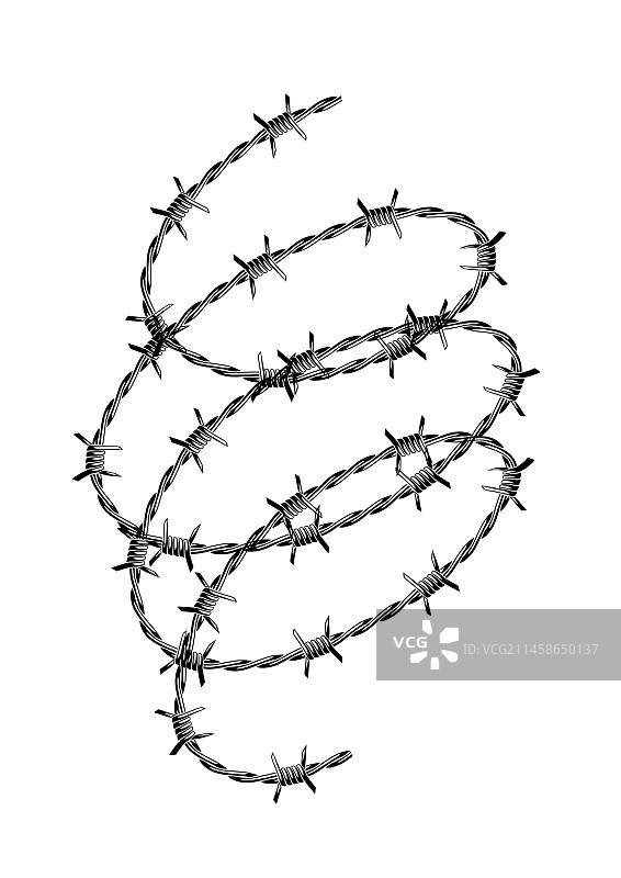 带刺铁丝网尖锐倒刺边界图片素材