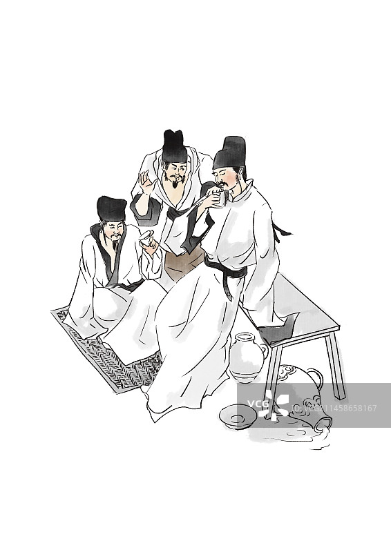 中国风新中式古风古典传统文化历史朝代唐代唐朝诗人李白杜甫饮酒喝酒诗仙诗圣朋友插画图片素材