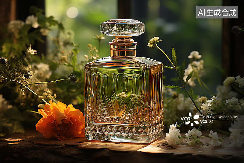 【AI数字艺术】放在自然环境的香水瓶图片素材