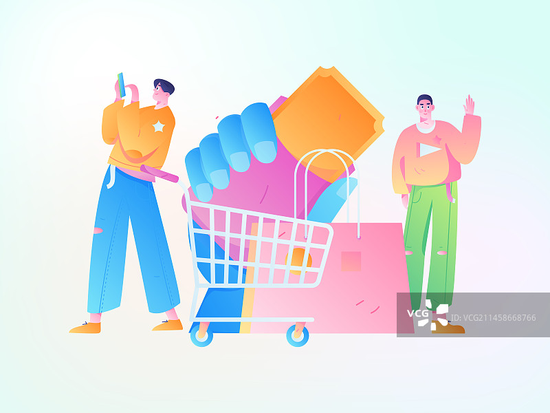 节日购物进行电商网购的人物扁平矢量概念运营手绘插画图片素材