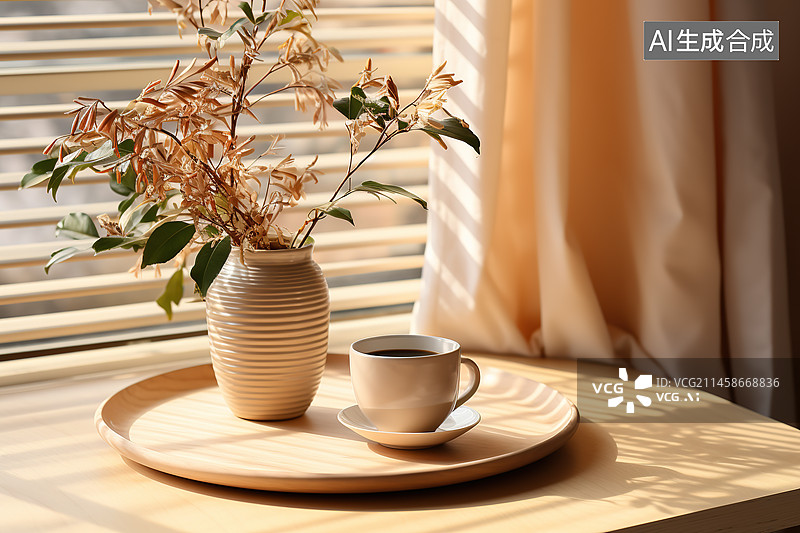 【AI数字艺术】百叶窗的咖啡杯图片素材