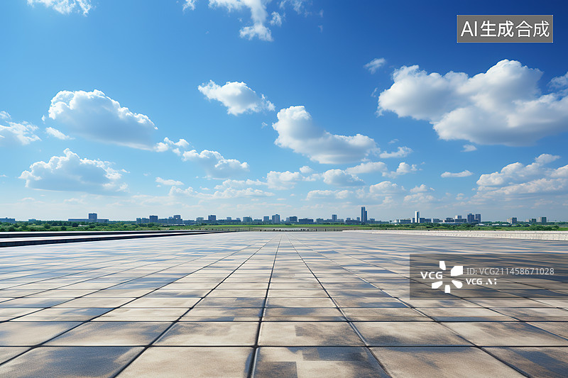 【AI数字艺术】空旷的道路城市天际线图片素材