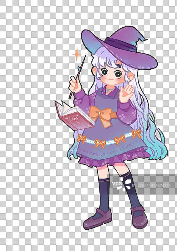 拿着魔法棒的小女巫图片素材