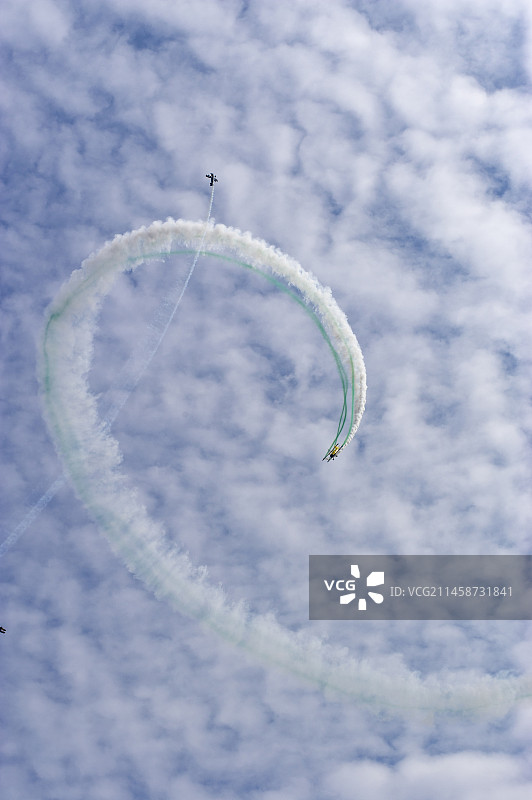 蓝天白云下的飞机飞行表演图片素材