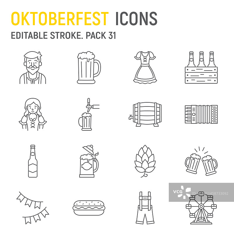 慕尼黑啤酒节线性图标集图片素材