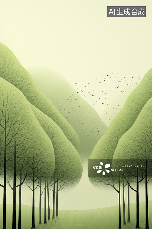 【AI数字艺术】春天的树林插画图片素材