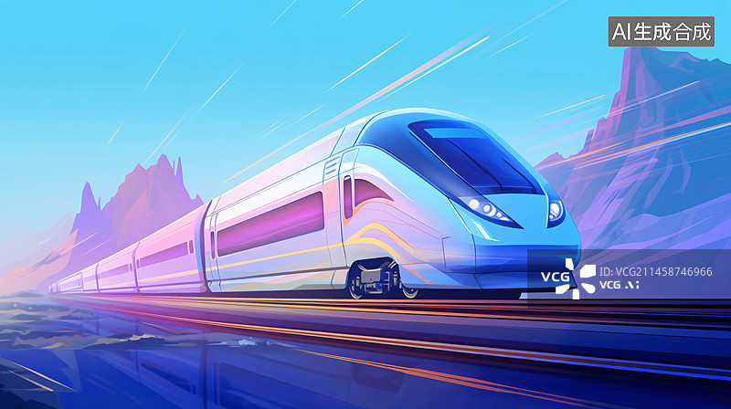 【AI数字艺术】假日出发旅游动车插画，春运回家坐高铁概念插图图片素材
