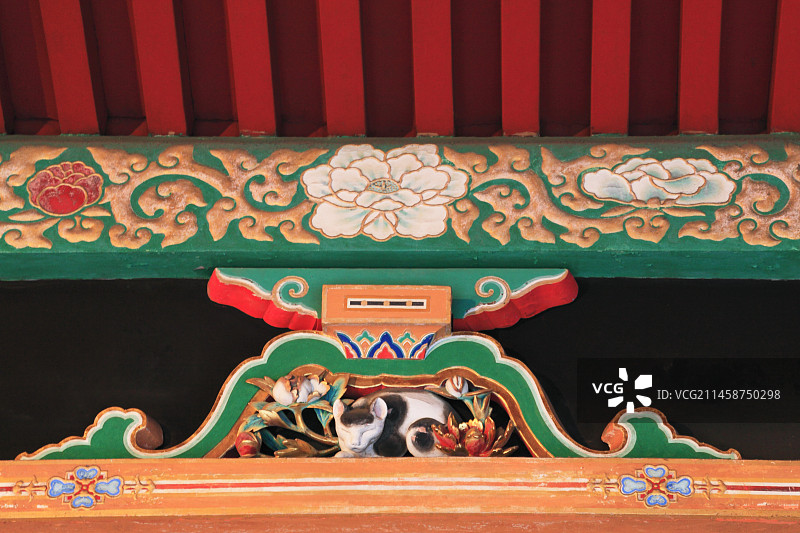 日本栃木县日光市日光东照宫睡猫图片素材