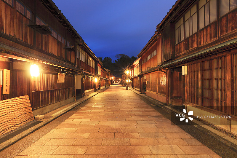 日本金泽东茶屋街，石川县金泽市图片素材