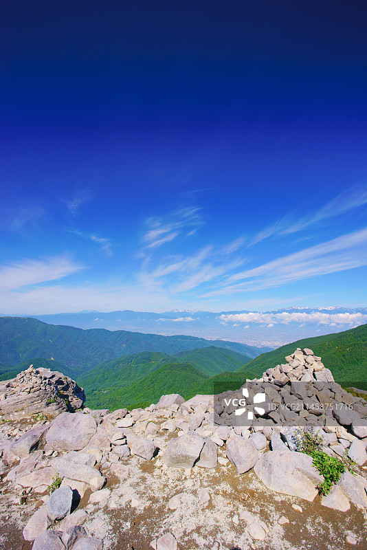日本长野县穗高山脉和松本市的石堆图片素材