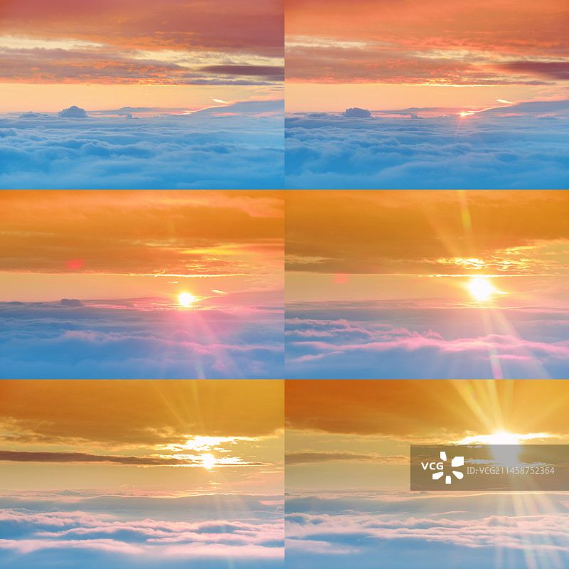 浅间山火山羽流、云海和日出，日本长野县上田市美原高原图片素材