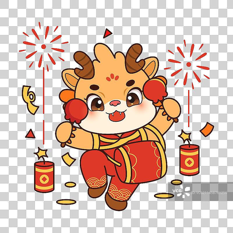 龙年春节卡通Q版打鼓小龙图片素材