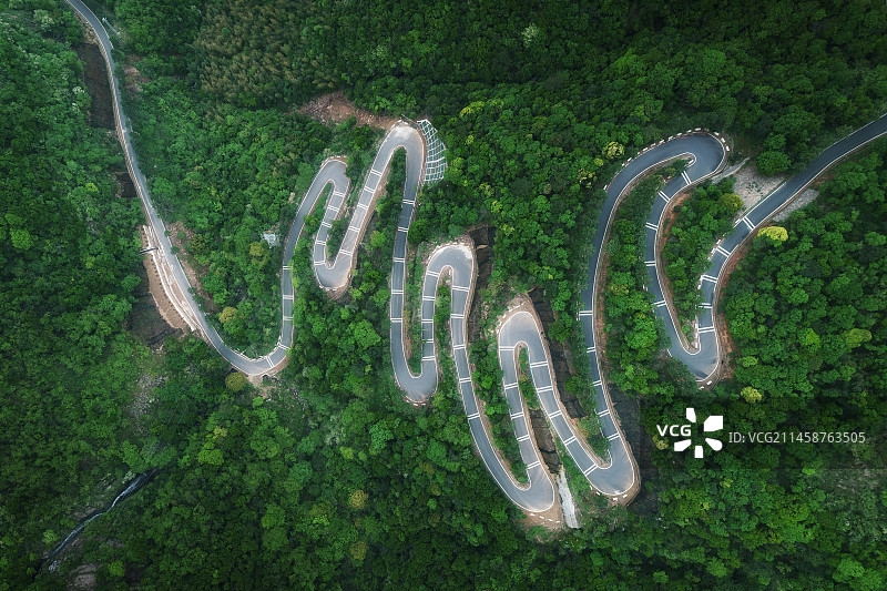杭州余杭王位山盘山公路航拍图片素材