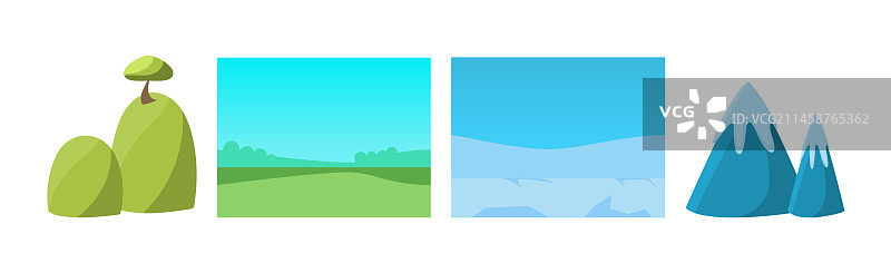 游戏设计自然风景扁平元素图片素材