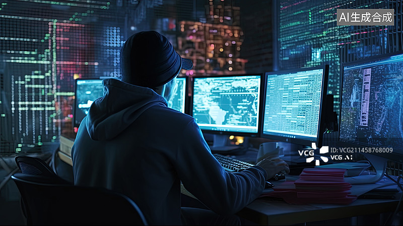 【AI数字艺术】深夜在电脑前加班的研发人员图片素材