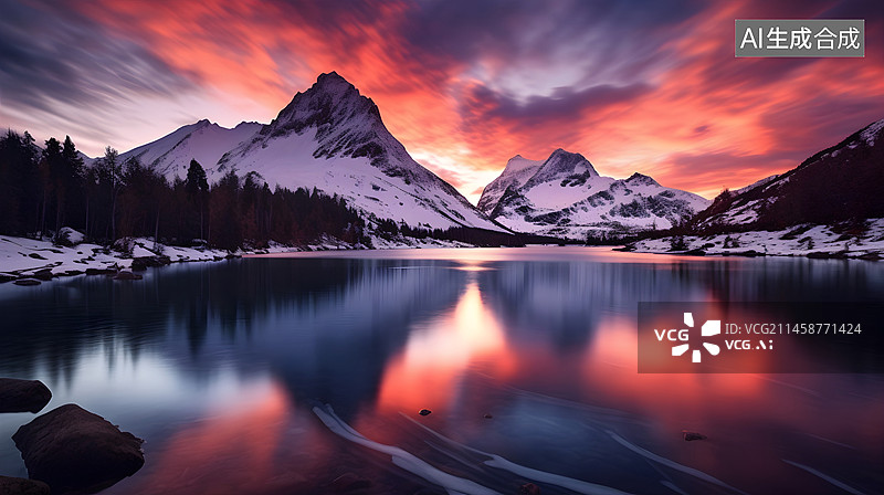 【AI数字艺术】月历设计:日落时分的雪山图片素材