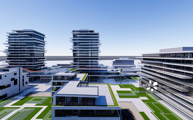 3D现代抽象城市建筑空间产业园区图片素材