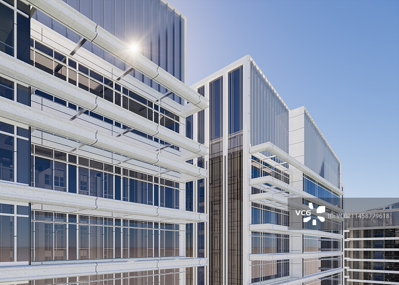 现代城市商务区写字楼建筑外部特写图片素材