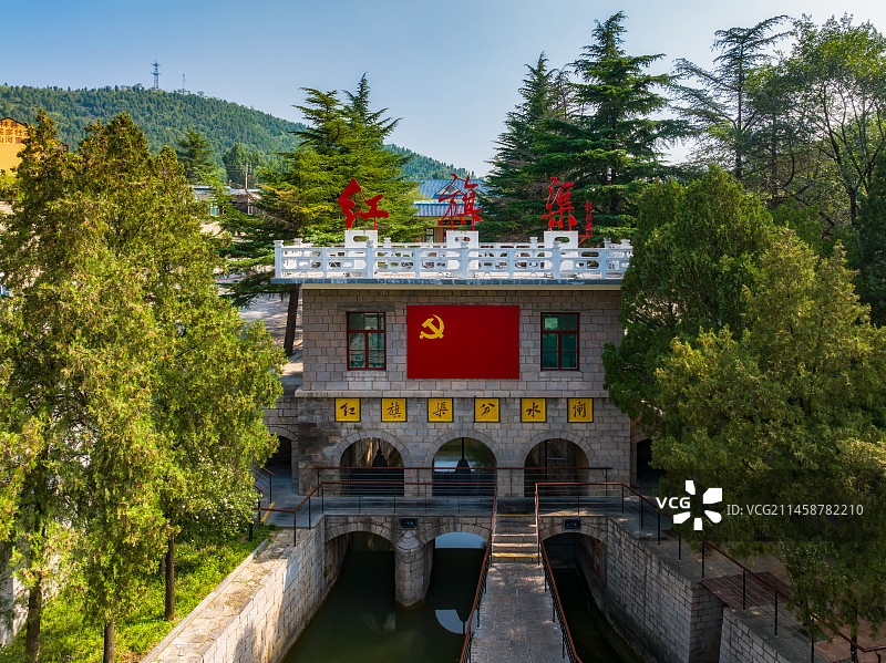 河南省安阳市林州市（红旗渠分水闸）夏季航拍图片素材