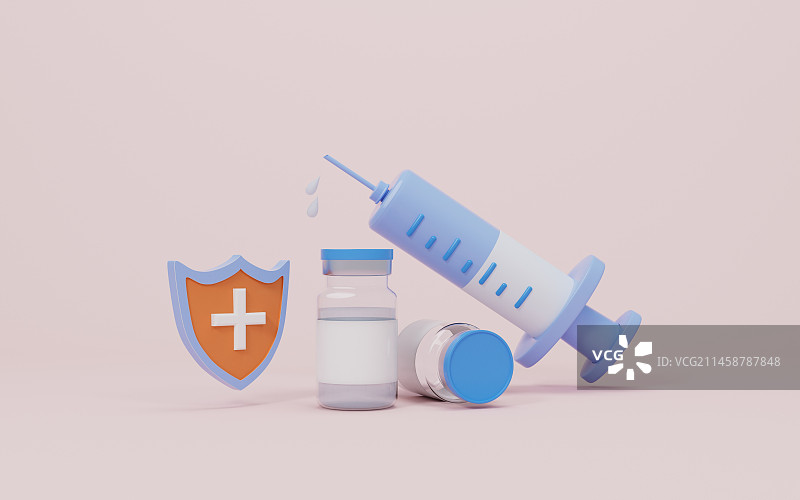 卡通注射器与药瓶3D渲染图片素材