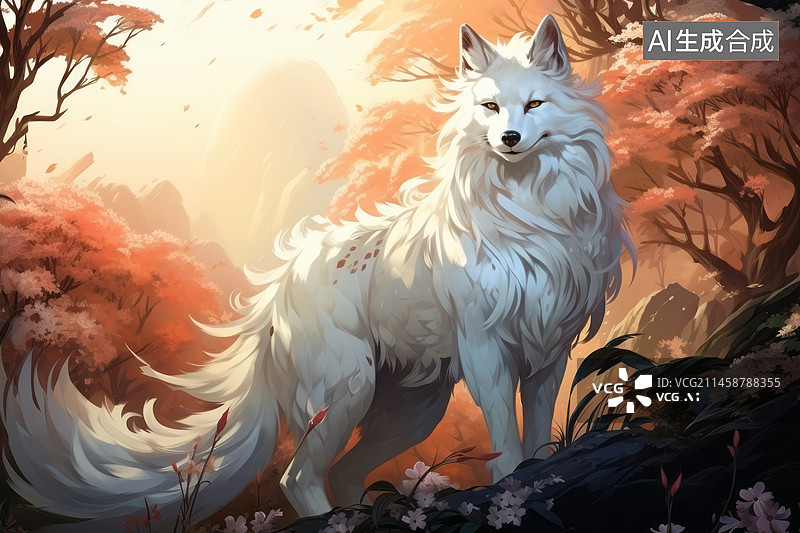 【AI数字艺术】上古神兽山海经神兽白狐插画图片素材