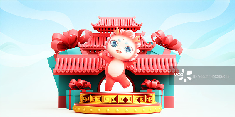 3D渲染的可爱的龙年吉祥物图片素材