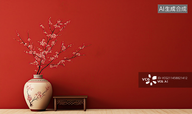 【AI数字艺术】花和红色背景墙图片素材