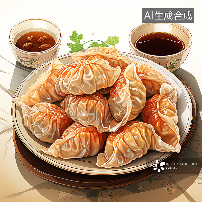 【AI数字艺术】立冬吃饺子插画，冬至节气春节国潮风美食海报插图图片素材