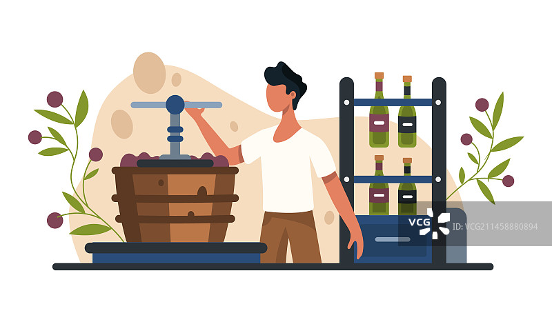 站在葡萄榨汁机旁的男人图片素材