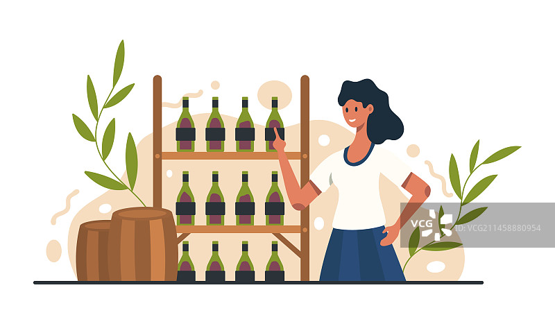 年轻女人站在酒架旁图片素材