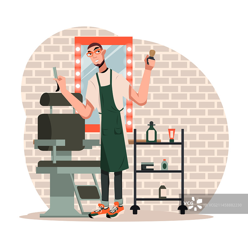 时尚发型师手持剃刀和刷子图片素材