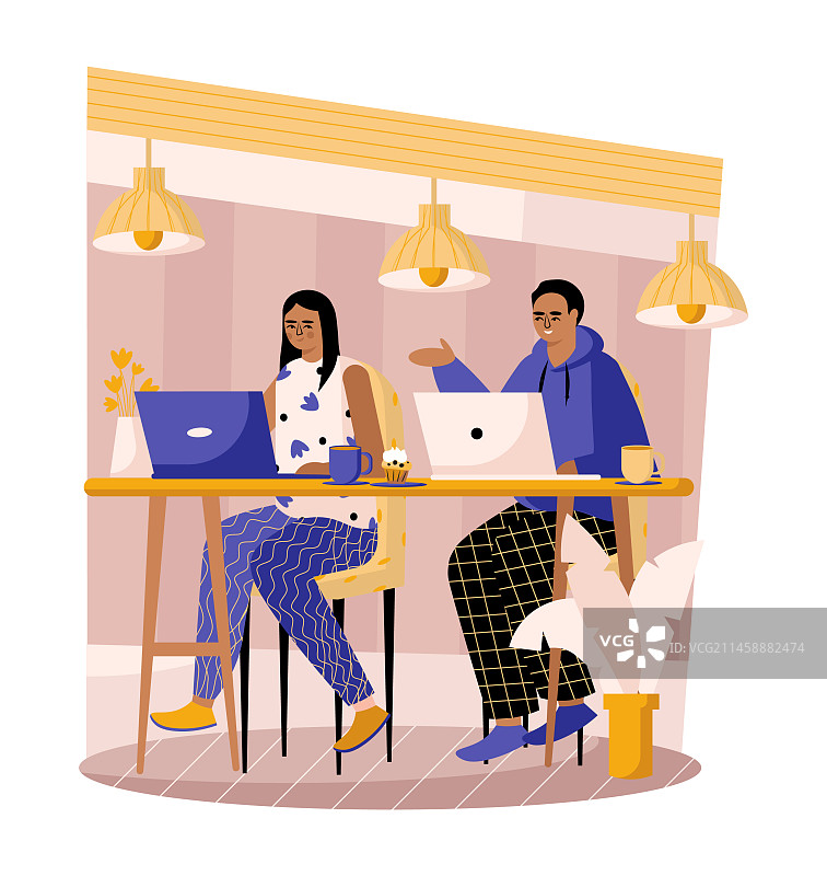 男人和女人坐在桌旁工作图片素材