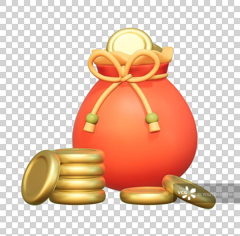 装满金币的钱袋3D插画图片素材
