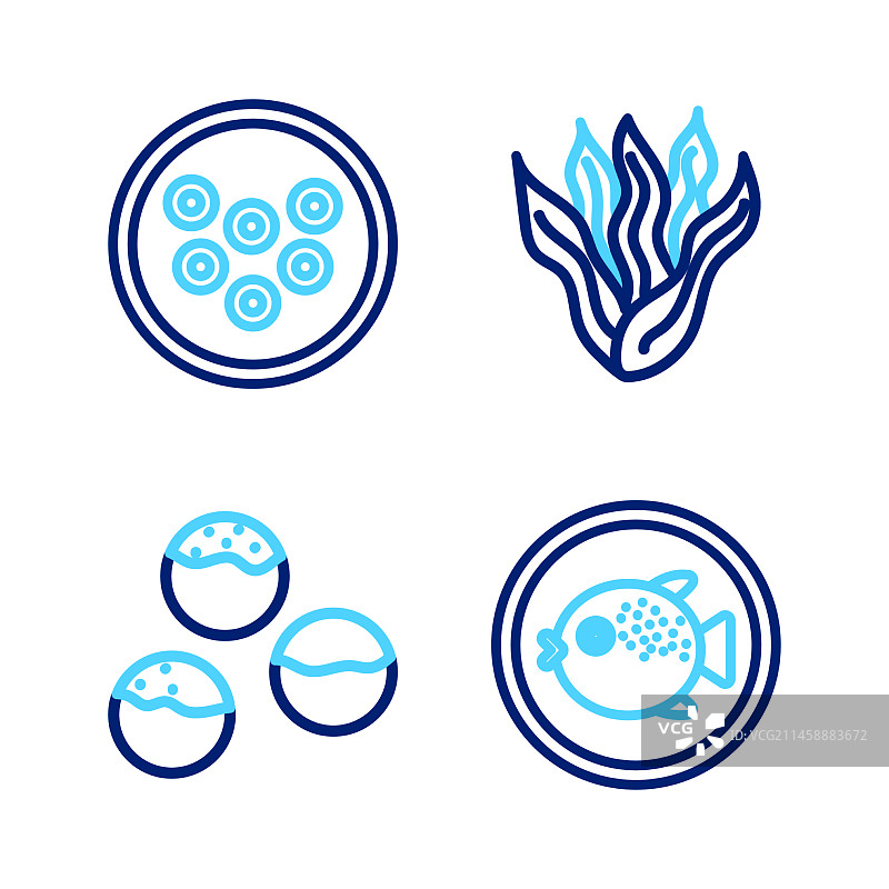 盘子里的河豚章鱼小丸子海藻图片素材