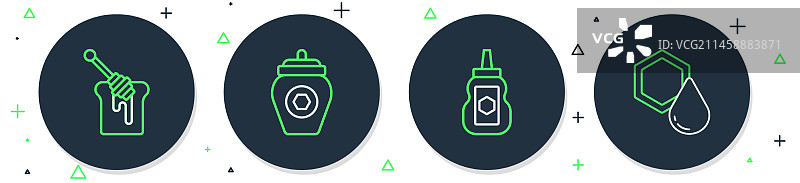 蜂蜜罐蜂蜜勺线条组合图片素材