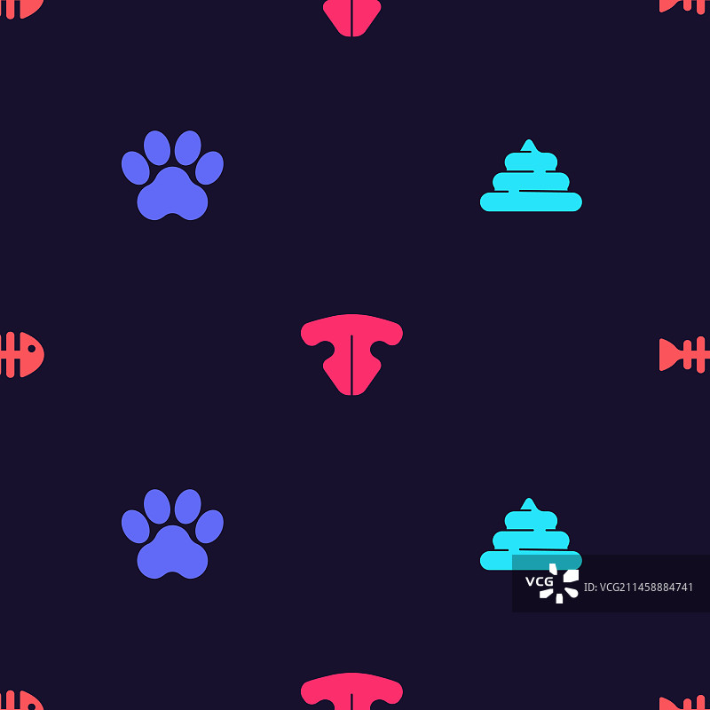 猫爪印、猫鼻子和鱼骨图案图片素材