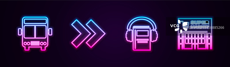 线条集：巴士、箭头、有声读物和超市图片素材