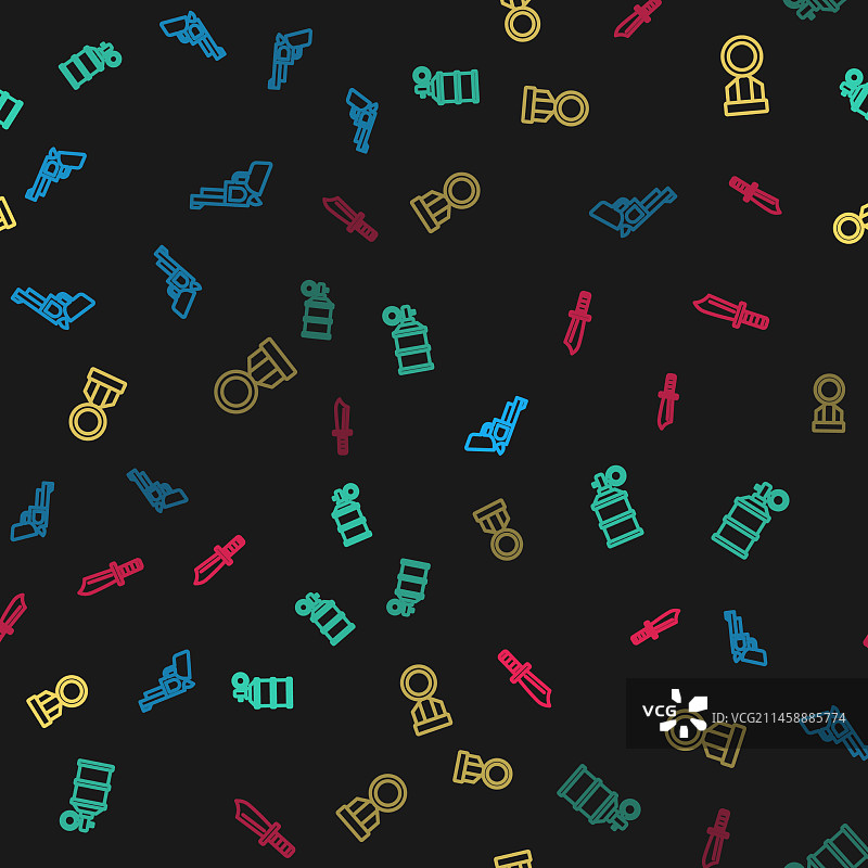 手枪或枪支线性图标：手和烟雾弹图片素材