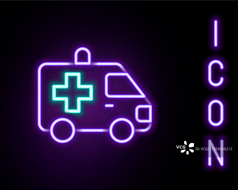 发光霓虹灯救护车和急救车图标图片素材