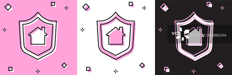 粉色背景盾牌图标房屋模型图片素材