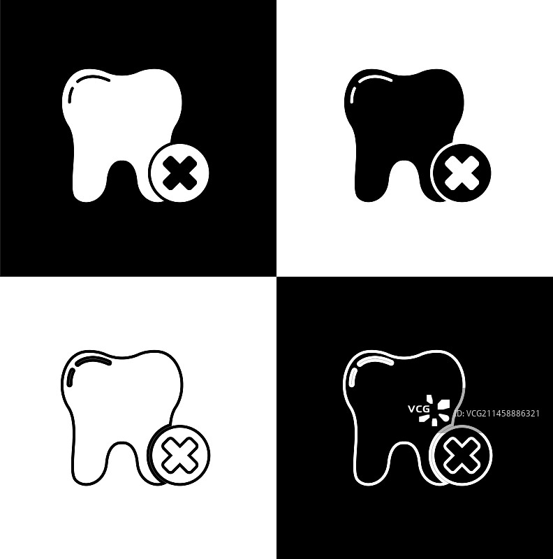 黑色背景上带龋齿的牙齿图标套装图片素材