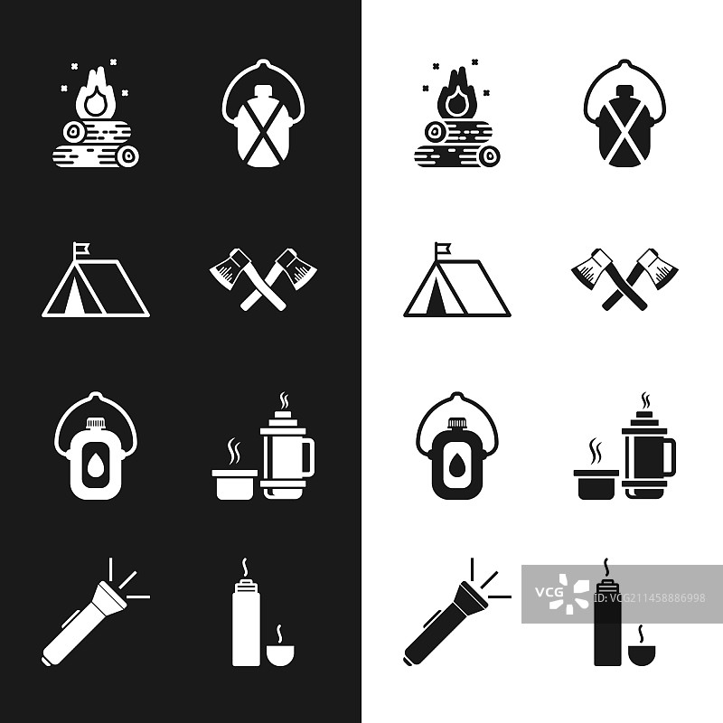 交叉木斧带旗帜旅游帐篷组合图片素材