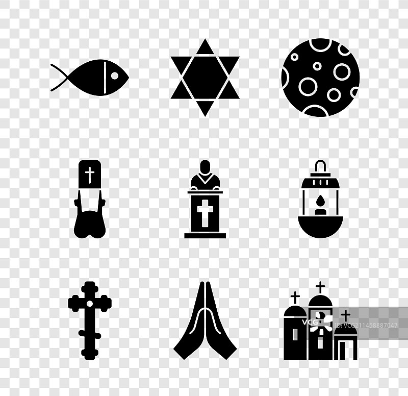 基督教鱼大卫星月亮十字架套装图片素材