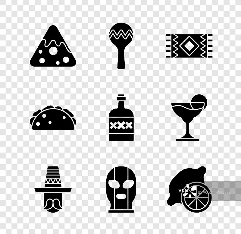 玉米片、沙锤、墨西哥地毯、戴墨西哥帽的男人图片素材